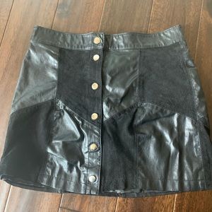 leather patchwork button up skirt